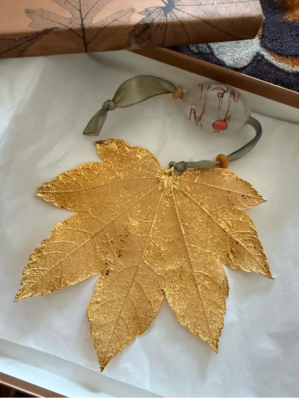 Gold Leaf Ornament with Crane Bead Accent by Still Life - Picture 8 of 9